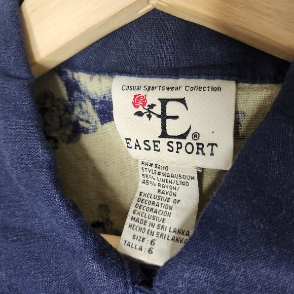 Ease Sport Womens Small Linen Crop Button Down Top Floral Collared - Picture 2 of 5